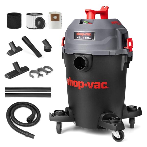 Shop-Vac Aspiradora ultra silenciosa de 6 galones para tienda húmeda y seca, potente succión de 4.5 HP con accesorios, m