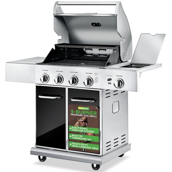 Parrilla de Gas Propano NutriChef NCGRIL2.6 5 Quemadores Acero Inoxidable 52000 BTU