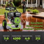 Lavadora a Presión de Gas IvyBess SU098 4200 PSI 4.0 GPM Motor 212cc 7HP Manguera 25 pies Verde