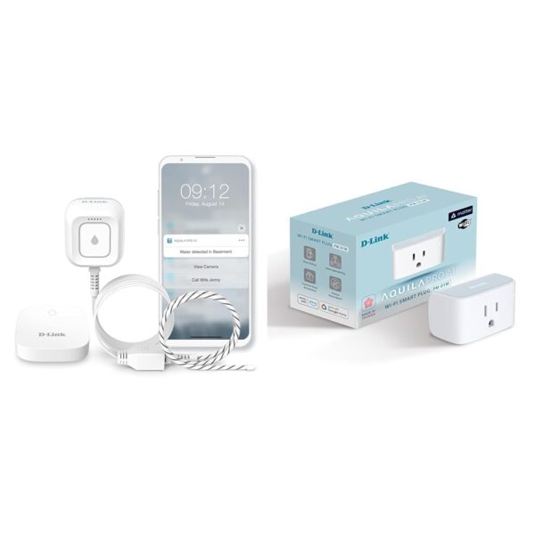Kit Detector de Fugas de Agua WiFi D-Link SW-A11KT con 2 Sensores y Enchufe Inteligente Matter PM-01M Alarma 100 dB Alca