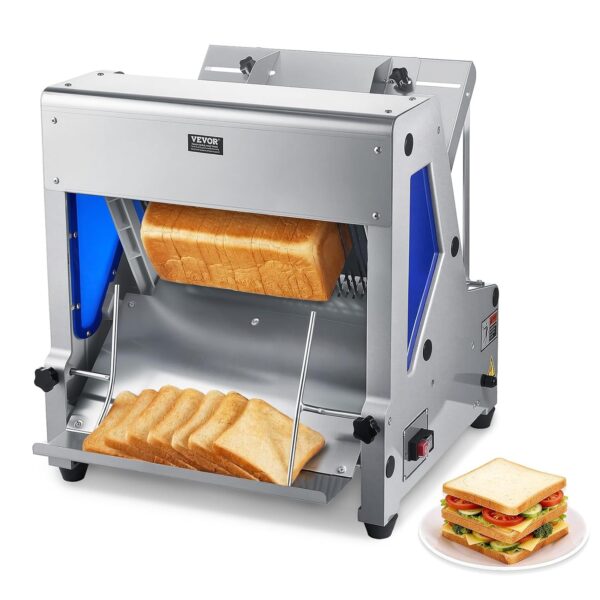 VEVOR Cortadora de pan eléctrica, máquina de cortar pan de 370 W, máquina cortadora de pan de encimera de aluminio fundi