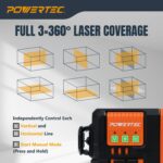 Nivel Láser POWERTEC LE3360V 3x360° Autonivelante Verde con Control Remoto y Plataforma de Elevación Recargable USB-C