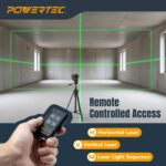 Nivel Láser POWERTEC LE3360V 3x360° Autonivelante Verde con Control Remoto y Plataforma de Elevación Recargable USB-C