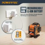 Nivel Láser POWERTEC LE3360V 3x360° Autonivelante Verde con Control Remoto y Plataforma de Elevación Recargable USB-C