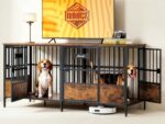 Mueble Jaula para Perros IRONCK QR-6668 67 Pulgadas Divisor Ajustable Marrón Rústico