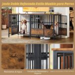Mueble Jaula para Perros IRONCK QR-6668 67 Pulgadas Divisor Ajustable Marrón Rústico
