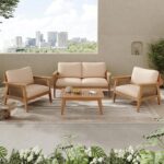 Juego de Muebles de Patio Christopher Knight Home Lorna 328943C 4 Piezas Madera de Acacia Teca Beige