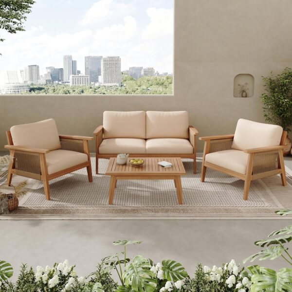 Juego de Muebles de Patio Christopher Knight Home Lorna 328943C 4 Piezas Madera de Acacia Teca Beige