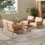 Juego de Muebles de Patio Christopher Knight Home Lorna 328943C 4 Piezas Madera de Acacia Teca Beige
