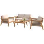 Juego de Muebles de Patio Christopher Knight Home Lorna 328943C 4 Piezas Madera de Acacia Teca Beige