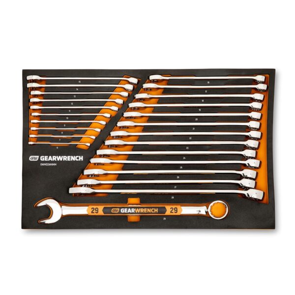 GEARWRENCH Juego de llaves combinadas de patrón largo de alta visibilidad métricas de 12 puntos de 24 piezas en bandeja