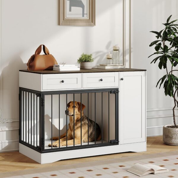 Jaula para Perros SierraSquad css11 47 Pulgadas Doble Puerta Soporte de TV Mueble de Almacenamiento Blanco