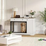 Jaula para Perros SierraSquad css11 47 Pulgadas Doble Puerta Soporte de TV Mueble de Almacenamiento Blanco