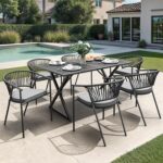 Juego de 6 Sillas de Comedor para Exterior YITAHOME MAYIHXI59y de Ratán Apilables con Cojín Color Gris y Negro Capacidad