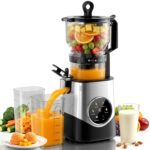 Kismile Exprimidor de prensa en frío, máquina exprimidora 3 en 1 para jugo, sorbete y leche de nueces, canal extra grand