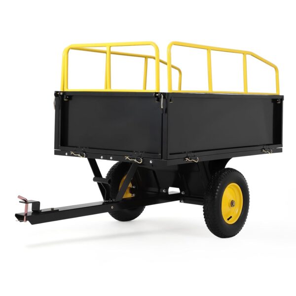 Heavy Duty ATV Trailer Tow Behind Dump Cart, 17 Cu.ft. 750 Lb Capacity Steel Garden Trailer with 15.2" Pneumatic Tires,