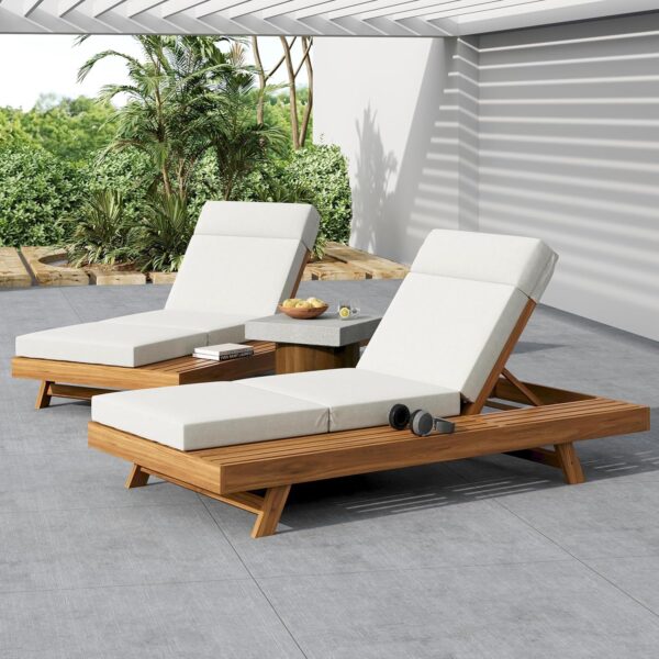 Tumbona Christopher Knight Home Kayes Juego de 2 Madera de Acacia Reclinable 4 Posiciones Cojín de 4 Pliegues Color Teca