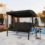 Columpio de Porche GarveeLife bnf-wR2PMvGxLl-KOF5CfB 3 Asientos Toldo Ajustable Marco de Aluminio Reclinable 180 Grados