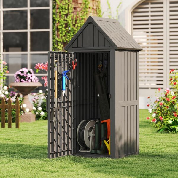 Cobertizo de Almacenamiento Bifanuo TT052 Resina Plástico Gris con Cerradura 25.8x22.1x64.2 Pulgadas