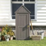 Cobertizo de Almacenamiento Bifanuo TT052 Resina Plástico Gris con Cerradura 25.8x22.1x64.2 Pulgadas