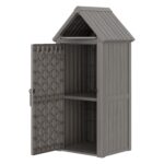 Cobertizo de Almacenamiento Bifanuo TT052 Resina Plástico Gris con Cerradura 25.8x22.1x64.2 Pulgadas