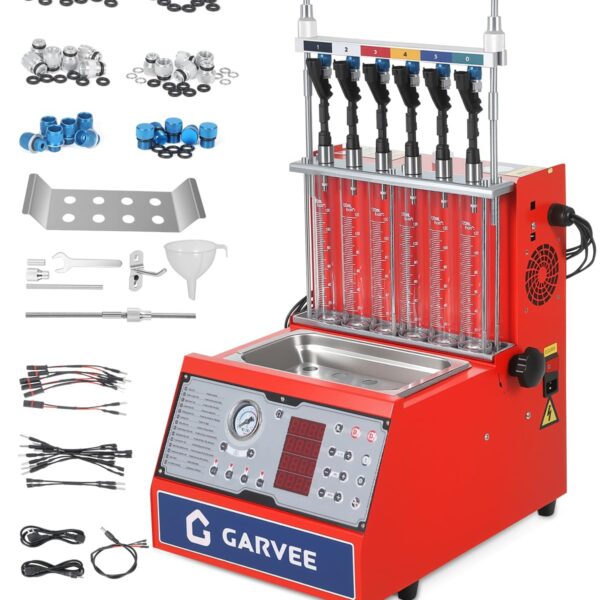 Probador y Limpiador de Inyector de Combustible Garvee 3 en 1 100W Ultrasónico para Motores de Gasolina de 6 Cilindros
