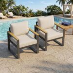 Juego de 2 Sillones Garvee de Aluminio Beige con Cojines para Exterior Balcón Jardín Terraza Patio