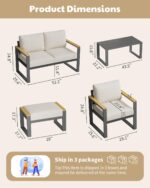 Juego de 2 Sillones Garvee de Aluminio Beige con Cojines para Exterior Balcón Jardín Terraza Patio