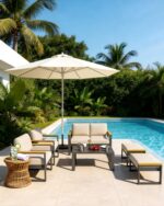 Juego de 2 Sillones Garvee de Aluminio Beige con Cojines para Exterior Balcón Jardín Terraza Patio