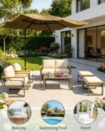 Juego de 2 Sillones Garvee de Aluminio Beige con Cojines para Exterior Balcón Jardín Terraza Patio