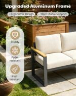 Juego de 2 Sillones Garvee de Aluminio Beige con Cojines para Exterior Balcón Jardín Terraza Patio