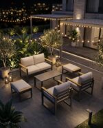 Juego de 2 Sillones Garvee de Aluminio Beige con Cojines para Exterior Balcón Jardín Terraza Patio