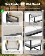 Juego de 2 Sillones Garvee de Aluminio Beige con Cojines para Exterior Balcón Jardín Terraza Patio