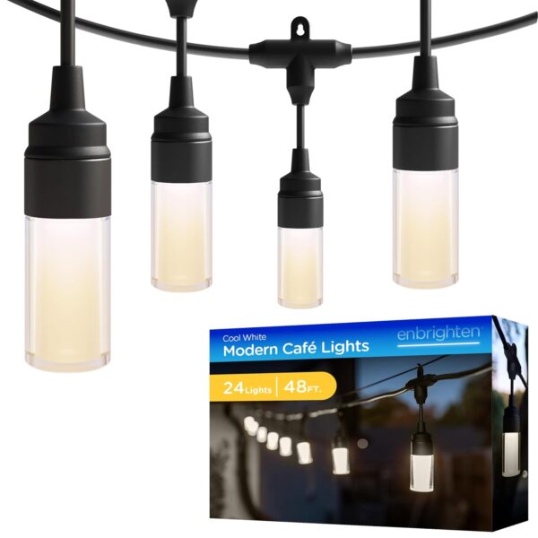 Cadena de Luces Enbrighten 87751 48 Pies 24 Bombillas Cilíndricas LED Blanco Frío 4000K Acrílico Resistente a Impactos