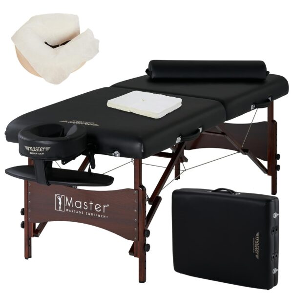 Mesa de Masaje Portátil Master Massage Roma II 10025XS 72 x 30 x 28 Pulgadas Cojín 2.5 Pulgadas Color Negro Madera de Ha