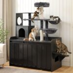 Árbol para Gatos Merax YYCT505B 50.6 Pulgadas con Caja de Arena Oculta Color Negro MDF y Franela