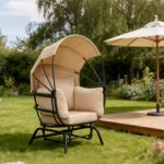 Silla Columpio para Exteriores KEIKI HT03734 en Forma de Huevo con Toldo Ajustable Color Caqui