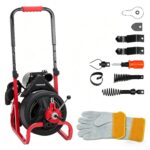 Drain Cleaner Machine 75 FT x 1/2 Inch, Auto Feed Sewer Snake Drain Auger on Wheels, Portable Drain Cleaning Machine wit