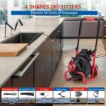 Drain Cleaner Machine 75 FT x 1/2 Inch, Auto Feed Sewer Snake Drain Auger on Wheels, Portable Drain Cleaning Machine wit