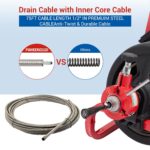 Drain Cleaner Machine 75 FT x 1/2 Inch, Auto Feed Sewer Snake Drain Auger on Wheels, Portable Drain Cleaning Machine wit