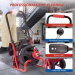 Drain Cleaner Machine 75 FT x 1/2 Inch, Auto Feed Sewer Snake Drain Auger on Wheels, Portable Drain Cleaning Machine wit