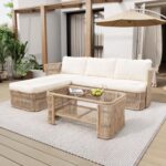 Set de Muebles de Patio Christopher Knight Home Modelo 382954 Ratán PE con Marco de Hierro Cojines y Mesa de Centro con