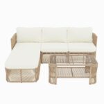 Set de Muebles de Patio Christopher Knight Home Modelo 382954 Ratán PE con Marco de Hierro Cojines y Mesa de Centro con