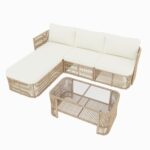 Set de Muebles de Patio Christopher Knight Home Modelo 382954 Ratán PE con Marco de Hierro Cojines y Mesa de Centro con