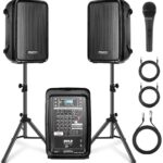Pyle Paquete de mezclador de DJ con altavoz PA – Sistema de sonido Bluetooth inalámbrico portátil de 300 W con entradas