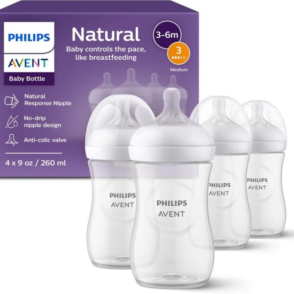 Biberón Philips Avent Natural SCY903 04 Flujo Medio 9 Onzas Paquete de 24 Transparente