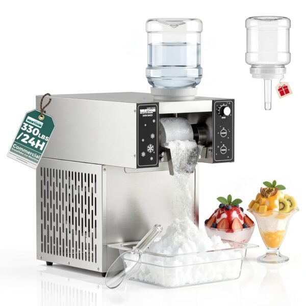 WantJoin Máquina comercial de hielo de copo de nieve, máquina de hielo de nieve mejorada de 330 libras/24 horas con text