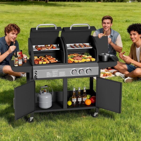 Parrilla GarveeHome PPG_34JJJN5N-95gQ de Gas y Carbón Doble Combustible Acero Inoxidable 24000 BTU con Quemador Lateral