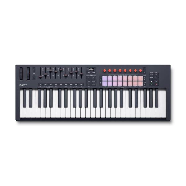 Novation FLkey 2 49 — Teclado controlador MIDI de 49 teclas para FL Studio. Haz ritmos con teclas semi-ponderadas, USB,