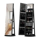 Armario de Joyería KEIKI HT03758 Giratorio 360 Grados con Espejo de Cuerpo Completo 62.3 Pulgadas Negro